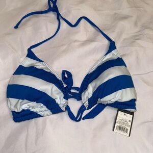 Striped Blue & White Triangle Bikini Top - Unbranded